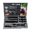 Conjunto de facas de cozinha pronto para envio transfronteiriço 0238A padrão onda ferradura preta conjunto de seis peças utensílios de cozinha completos para picar vegetais