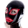 Capucha Sexy de Látex, Máscara de Látex, Máscara de Látex para Cosplay con Cremallera, Borde Rojo en las Esquinas de los Ojos y la Boca