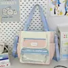 Mochila linda de estilo japonés con bloques de colores para niñas, adecuada para estudiantes de secundaria y preparatoria, bolsa transparente para manualidades para clases extra