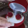 Pendientes de Flor Vintage de Terciopelo Rojo Pendientes de Botón Colgante de Perla Lujo Ligero Lazo Boda Vestido de Novia Vestido de Brindis