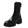 Botines elásticos cortos de moda para mujer con tacón grueso, punta redonda y cremallera trasera 2026 primavera/otoño, botas finas de moda