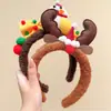 Diadema de Dibujos Animados Navideña para Niños 2025 Nuevo Estilo Diadema de Reno de Felpa para Niñas, Accesorio para el Cabello para Fotos y Lavado de Cara de Niñas Pequeñas