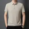 Camisa Polo de Seda de Hielo Sin Costuras de Alta Gama Talla Grande para Hombre Multicolor Tendencia Verano 2025 Marca Polo con Cuello Camisero Manga Corta de Negocios para Hombre