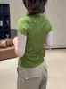 Nova camiseta feminina de moda de verão com painel traseiro de renda, gola redonda, simples, modeladora, estilosa, ombro normal, blusa de manga curta