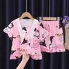 Pijama Infantil 2025 Verão Novo Estilo Roupa de Casa para Meninas Manga Curta Fina Conjunto de Pijama Princesa para Crianças Maiores Ar Condicionado