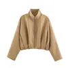 Chaqueta de Piloto con Cremallera y Cuello Alto de Manga Larga Estilo Europeo y Americano para Mujer, Corta, Dobladillo Elástico, Holgada, Hombros Caídos, Chaqueta Casual