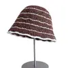 Chapéu Bucket Listrado Color Block Fashionável para Mulheres, Chapéu de Pescador Respirável Vazado de Verão, Chapéu de Sol de Tricô com Proteção Solar Tendência