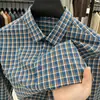 Camisa de Manga Longa Xadrez Primavera e Outono 2024 Moda Masculina para Meia-Idade Camisa Casual de Negócios
