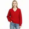 Marca de moda de comercio exterior transfronterizo de Amazon RL auténtico mismo estilo suéter básico de punto de canalé de color liso con cuello en V para mujer
