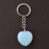 Llavero con colgante de corazón transfronterizo de 30*12 mm, corazón de cristal rosa de piedra natural, accesorio popular para DIY