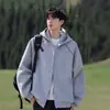 Sudadera Chaqueta de Doble Cremallera Cosida Estilo Americano para Hombre, Cárdigan Casual Cleanfit de Otoño e Invierno, Top Fresco de Moda