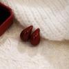 Brincos de Tarraxa Irregulares Feijão Gelatina Angorá Vermelho Agulha de Prata Outono e Inverno Brincos de Temperamento Branco High-End Retro de Luxo