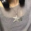Collar de Estrella de Mar Plateada Colgante de Estrella Cadena Larga para Suéter Diseño de Nicho Dulce Fresco Chica Picante Cadena para Sudadera Estilo Coreano