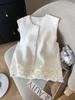 Foto Real Chaleco Tejido Sin Mangas para Mujer 2025 Primavera Nuevo Estilo Estilo Chanel Cuello Redondo Hecho a Mano Pétalo Oreja Top Tendencia