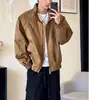Chaqueta retro americana con cuello alto y cremallera para hombre, nueva moda de otoño, color liso, corte holgado, casual, versátil, abrigo moderno