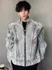 Ropa Pesada para Motocicleta Nueva para Hombre Chaqueta de Mezclilla Gris Desgastada Ropa para Motocicleta Marca de Moda Chaqueta de Gama Alta Ropa de Trabajo Superior