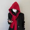 Cachecol echarpe com capuz de uso duplo para outono e inverno para mulheres, cor sólida, espessado, quente e à prova de vento, chapéu de tricô