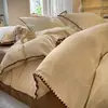 Conjunto de Cama de Luxo de Alta Qualidade, Algodão Puro Escovado, Conjunto de Quatro Peças, Roupa de Cama 100% Algodão, Capa de Edredom Grossa, Lençol de Cima, Lençol com Elástico, Conjunto de Três Peças