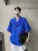 Camisa con Cuello de Solapa de Patrón Waffle para Hombre, Estilo Veraniego, Moda Madura, Cuello en V, Manga Corta, Color Sólido, Ropa de Diseñador Simple