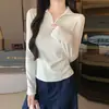 K2125 Camada Base Customizada Meia-Zip para Mulheres, Outono/Inverno, Gola Alta, Emagrecedor, Ombros Normais, Blusa de Manga Longa em Malha Canelada