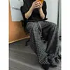 Pantalones de moda para hombre estilo celebridad de internet, Pantalones de cuadros negros y grises, Verano finos, Retro japonés, Holgados, Casuales, Rectos