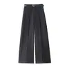 Pantalones de Lana Gruesa de Pierna Ancha Gris con Felpa Plus para Mujer Otoño Invierno Nuevos de Cintura Alta Adelgazantes Rectos Sueltos Traje Pantalones Casuales