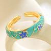 Anillo Círculo Vintage con Esmalte de Flor Colorida, Anillo Estilo Chino Nuevo, Anillo Transfronterizo Europeo y Americano de Esmalte