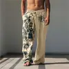 Pantalones Casuales Estampados de Microcono para Hombre, Pantalones Casuales Transpirables de Pierna Ancha de 9 Puntos, Pantalones Casuales Suaves y Elásticos con Sensación de Hielo