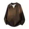 Camisa polo masculina falsa de duas peças com suéter de tricô, gola V, gola de gaivota, estilo old money, outono e inverno, atacado de fábrica transfronteiriço