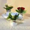 Tres Rosas de Helado con Lazos de Cuerda de Cáñamo, Estilo Nórdico Decoración Pequeña en Maceta de Flor Artificial y Planta Verde para Escritorio del Hogar