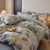 Juego vintage de cuatro piezas cepillado para otoño e invierno, juego de sábanas y fundas de edredón cepilladas de algodón grueso Clase A, juego de tres piezas de ropa de cama de algodón puro 4