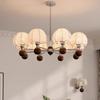 Lustre Retrô Francês para Sala de Estar, Luz Principal de Tecido Estilo Medieval Nanyang para Sala de Estar, Luminária Estilo Wabi-Sabi de Nogueira para Sala de Jantar e Quarto