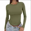2026 Amazon nueva camiseta básica versátil de manga larga con cuello redondo, corte ajustado, estilo europeo y americano, para primavera y otoño, color liso, corte ajustado para mujer
