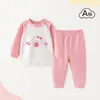 Conjunto de Top de Manga Larga y Pantalones de Otoño para Niños Ropa Interior Separada Infantil Algodón Puro Pijamas de Bebé Ropa de Casa de Manga Larga para Niñas de Primavera y Otoño