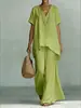 Conjunto de moda de top holgado de manga corta con cuello en V y pantalones de pierna ancha, sitio independiente de Amazon transfronterizo europeo y americano 2026