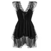 Lencería Sexy de Malla de Lunares Ropa de Dormir Dulce Camisón con Tirantes y Lazo Ropa de Casa Conjunto Puro Deseo para Mujer