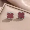 Pulsera de Acero de Titanio con Flor de Cuatro Hojas Doble Cara con un Diamante en un Lado y una Concha en el Otro Lado, Pulsera de Dos Formas de Llevar, Conjunto de Decoraciones Moderno, Clásico y Versátil