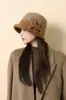 Nuevo Sombrero de Pescador de Lana con Ala Enrollada y Lazo Estilo Japonés para Mujer, Versión Coreana, Sombrero de Cubo Fedora Cálido de Lana de Lujo Ligero para Otoño e Invierno