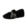 Zapatos peludos estilo francés para mujer, nuevo modelo de invierno 2026, mocasines Mary Jane de felpa sin cordones, zapatos de algodón