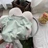 Ropa Infantil Coreana 2026 Verano Nuevo Estilo Coreano para Niñas Pequeñas y Niños Pequeños Camiseta Top Elegante de Manga Corta Color Sólido con Pato 3D