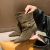 Botines de Tacón Alto Puntiagudos Estilo Coreano 2026 Otoño/Invierno Nuevos Botas de Moda con Hebilla de Gamuza Versátiles para Exteriores Botas Adelgazantes