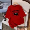 Camiseta de Algodón Puro Suelta de Manga Corta para Mujer 2026, Top Corto Holgado de Talla Grande a Media Longitud con Diseño de Gato