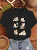 Camiseta Feminina Estampada Ilustração do Gato de Batalha Vida e Obra Algodão Solto Roupas de Verão Gola O Y2K Manga Curta