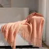 Manta Nórdica de Color Sólido Clase A con Borlas, Manta para Sofá, Manta para Siesta en la Oficina, Manta para Aire Acondicionado, Manta para el Pie de la Cama, Tejida
