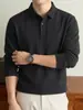 Camisa polo de manga comprida estilo Old Money, casual masculina, leve, base lisa de cor sólida, peça íntima de inverno, com mistura de lã e gola alta