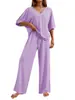 Moda Casual Popular Transfronteriza 2025 Amazon Europea y Americana Primavera y Verano Cuello en V Color Sólido Cuerda Traje para Casa Ropa de Mujer
