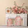 Nuevo Jarrón de Cerámica Azul y Blanco Estilo Chino Patrón de Flores y Pájaros en Dos Colores Azul y Rosa Botella de Decoración para el Hogar Sala de Estar Arreglo Floral Porcelana