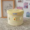 Linda cesta de almacenamiento de escritorio, tejida de algodón con tapa, caja de almacenamiento para snacks, cesta de almacenamiento decorativa para artículos varios, transfronterizo