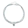 Joyería Transfronteriza Europea y Americana Cuentas Irregulares de Hielo Triturado Collar de Doble Capa con Corazón Ins Personalizado Versátil Collar para Suéter para Mujeres