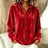 Chaqueta Cardigan de Terciopelo con Capucha y Botones de Manga Larga Informal de Moda de Color Sólido, Novedad Otoño/Invierno 2026 Transfronteriza para Mujer